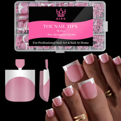 QIEK toe nail press-ons Berry Pink French tip close-up for a chic, salon-like look