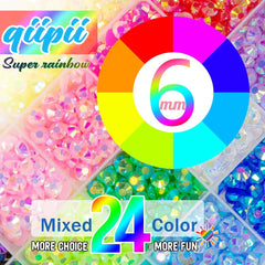 Qiipii 6mm flatback rhinestones close-up in vibrant colors