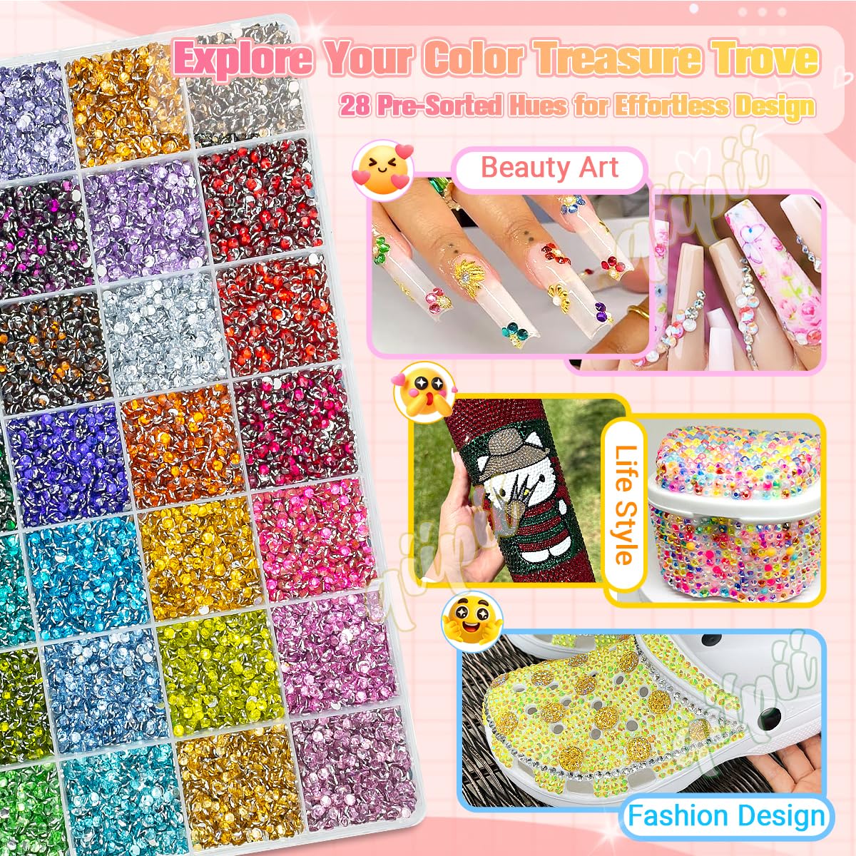 qiipii colorful rhinestones for nail art and makeup looks