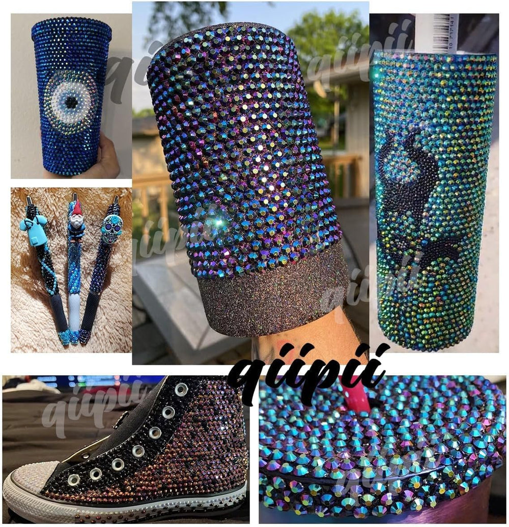 Qiipii rhinestones on a tumbler for colorful DIY decoration