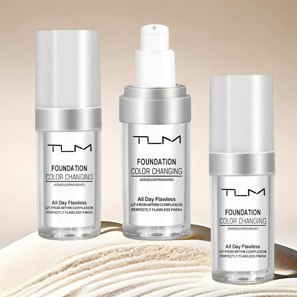QINGFANGLI TLM model wearing foundation with subtle glow