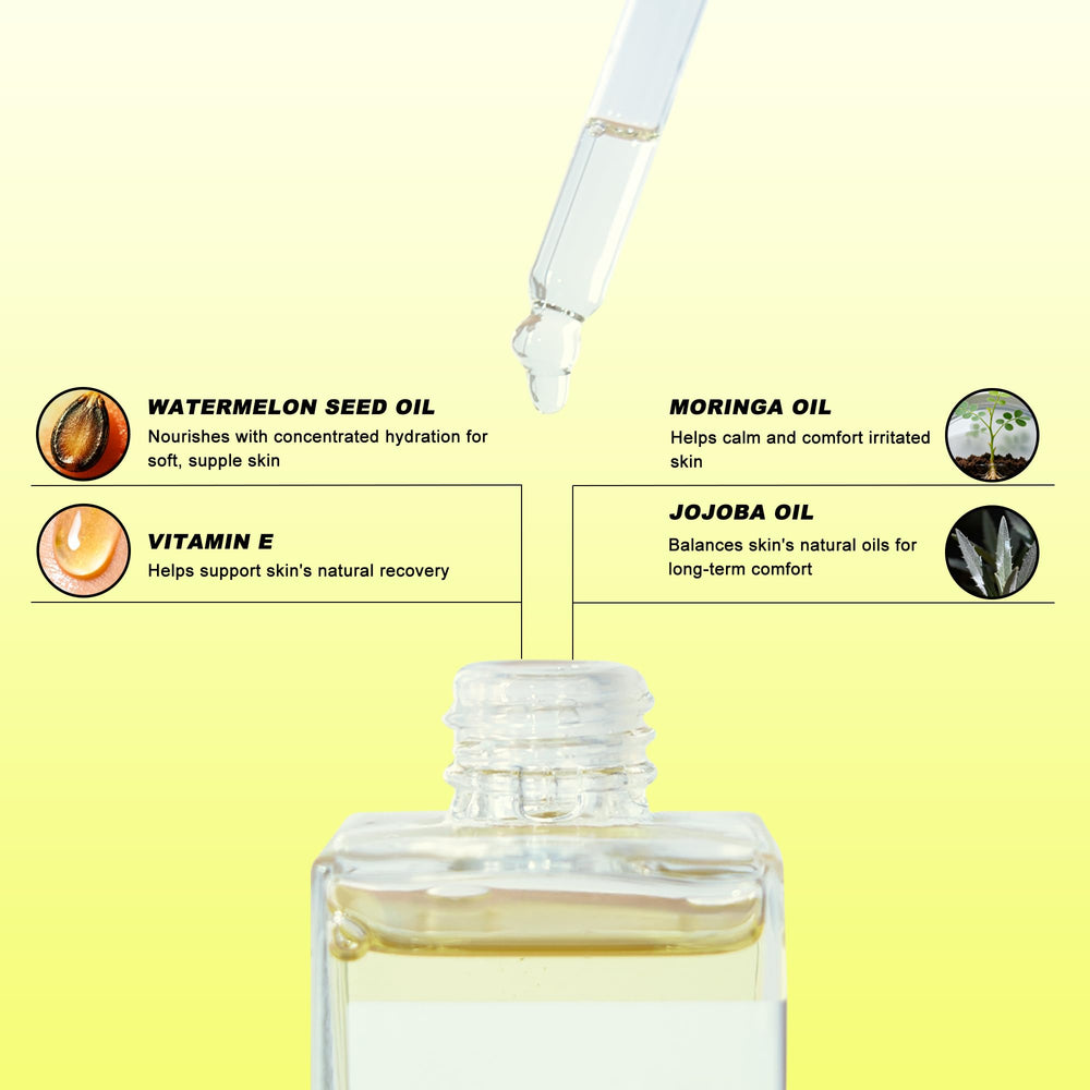 QINJAX Bikini area care scene shows gentle formula for sensitive skin.