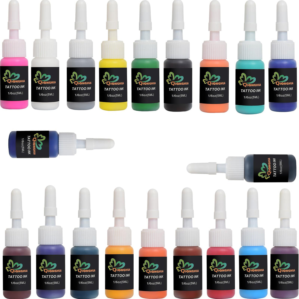 QIONGHUA Ink Set with 20 colors in bottles for vibrant outlines.