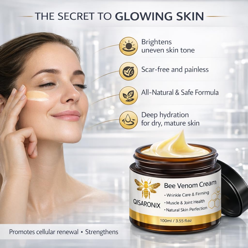 QISARONIX Bee Venom Cream applied to face and neck for hydration