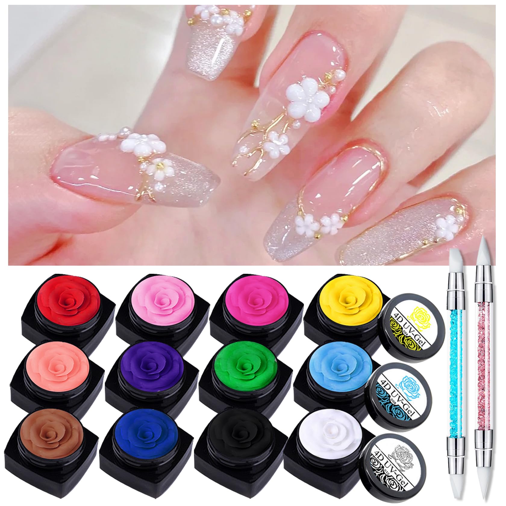 QIUFSSE 3D nail gel sculpting palette showing rich color options for vibrant nail art.