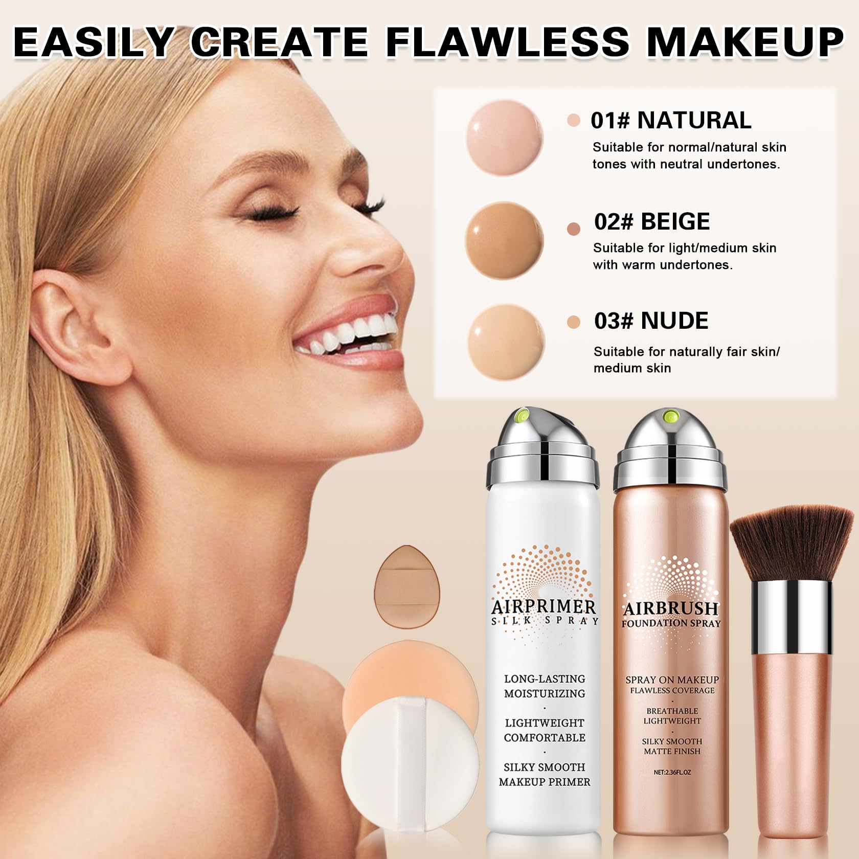 QIUFSSE airbrush foundation application motion demonstrates lightweight coverage technique.