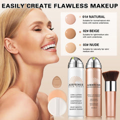 QIUFSSE airbrush foundation application motion demonstrates lightweight coverage technique.