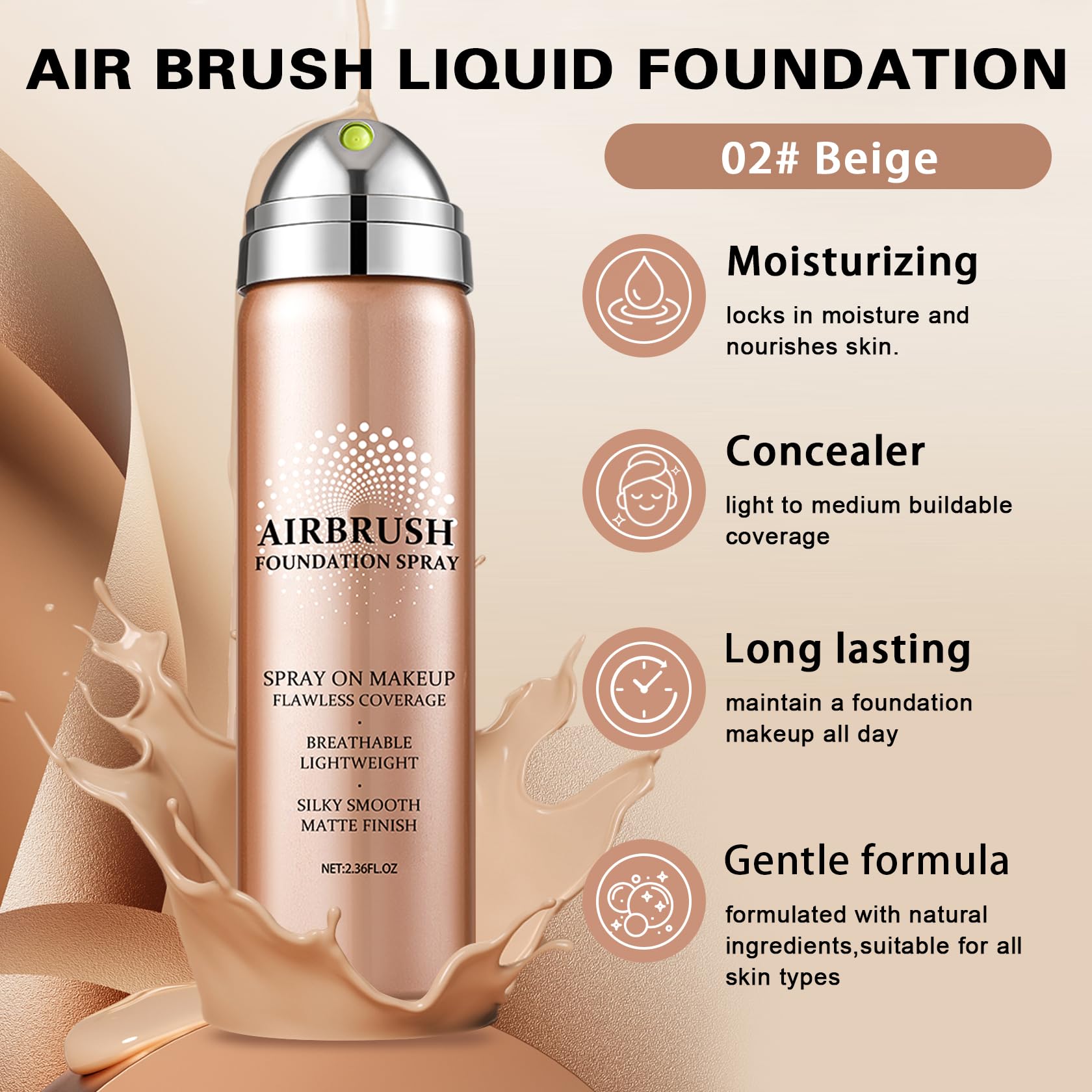QIUFSSE airbrush foundation beige swatch demonstrates natural shade blending.