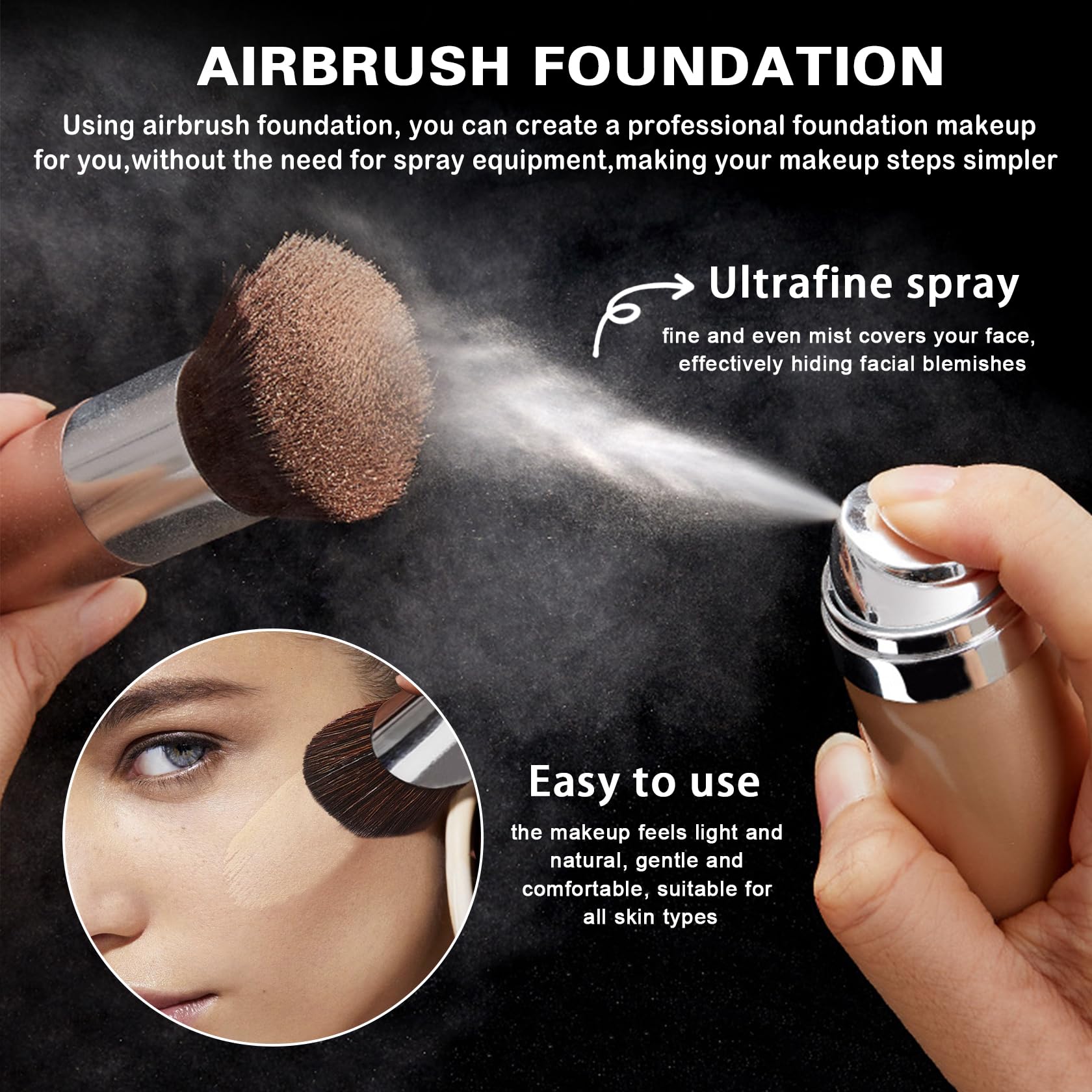 QIUFSSE airbrush foundation priming skin emphasizes hydrating base for longer wear.