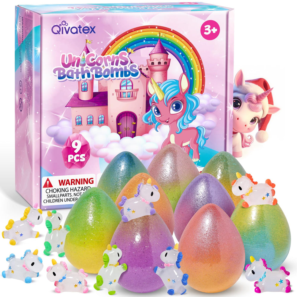 Qivatex Unicorn Bath Bombs packaging, gift-ready for holidays.