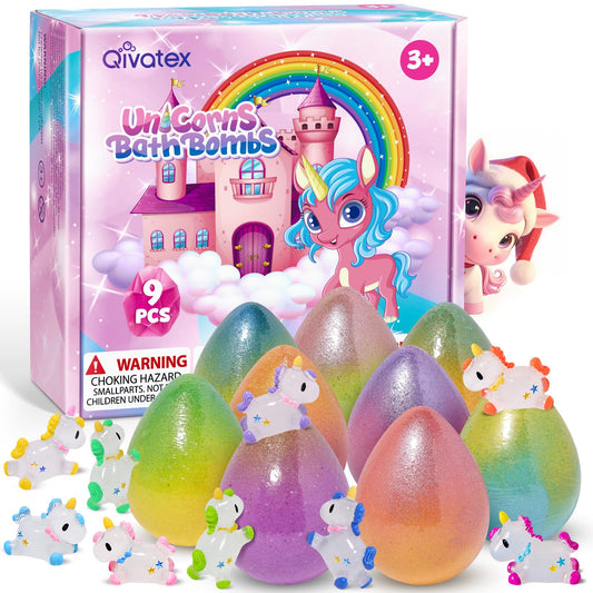 Qivatex Unicorn Bath Bombs packaging, gift-ready for holidays.