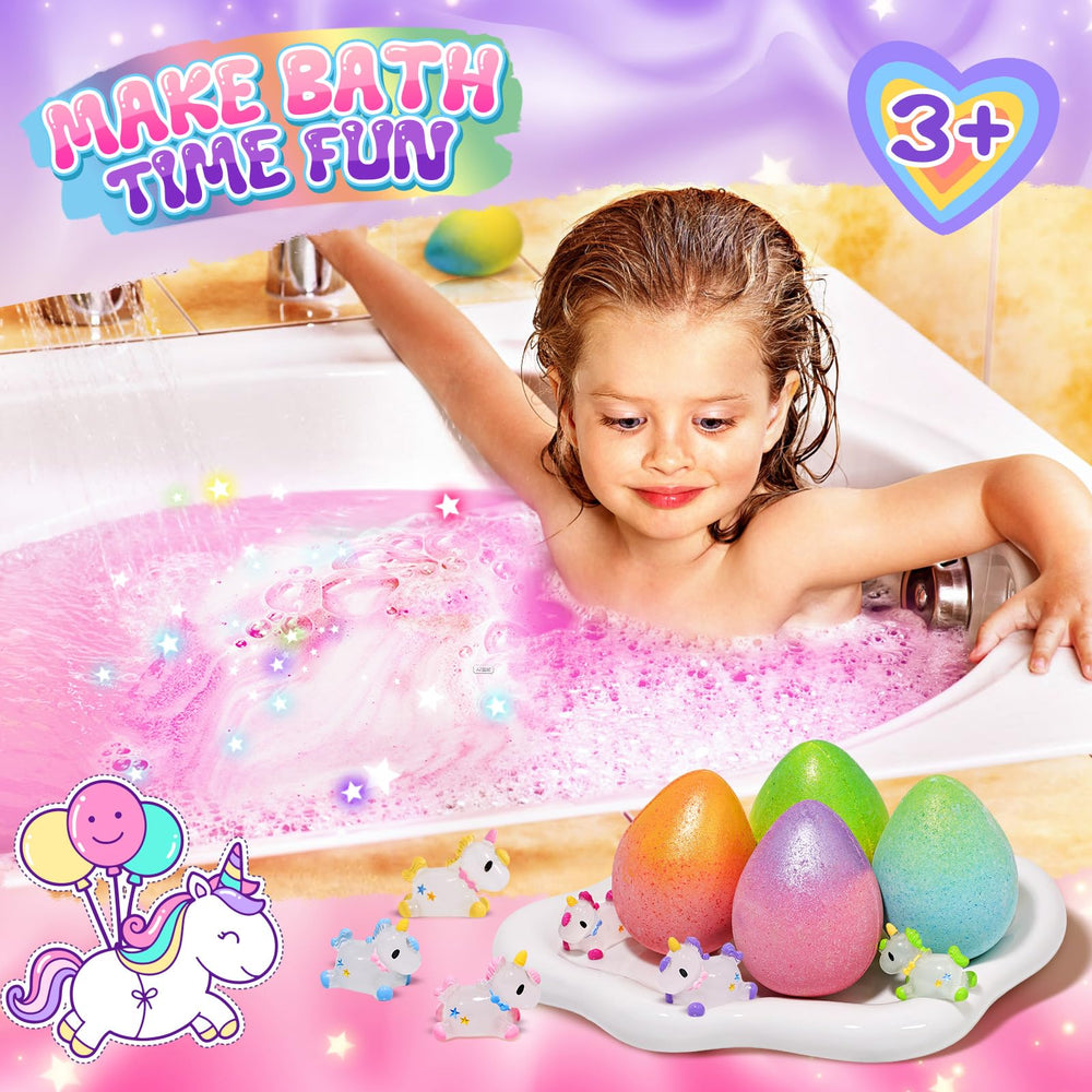 Qivatex bath bombs reveal a surprise toy inside.