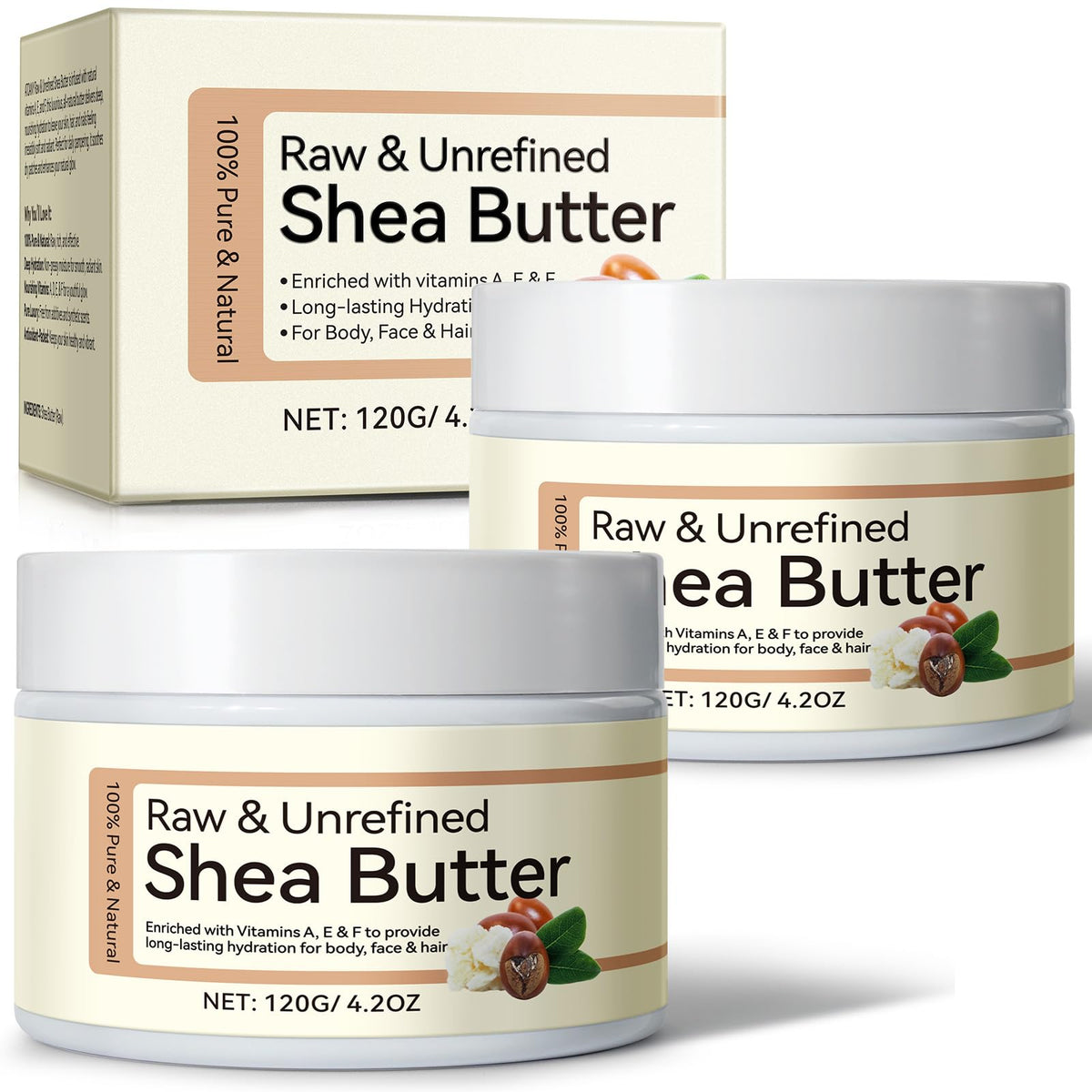 QJCWXIAOX raw unrefined shea butter jar close-up for moisturizing