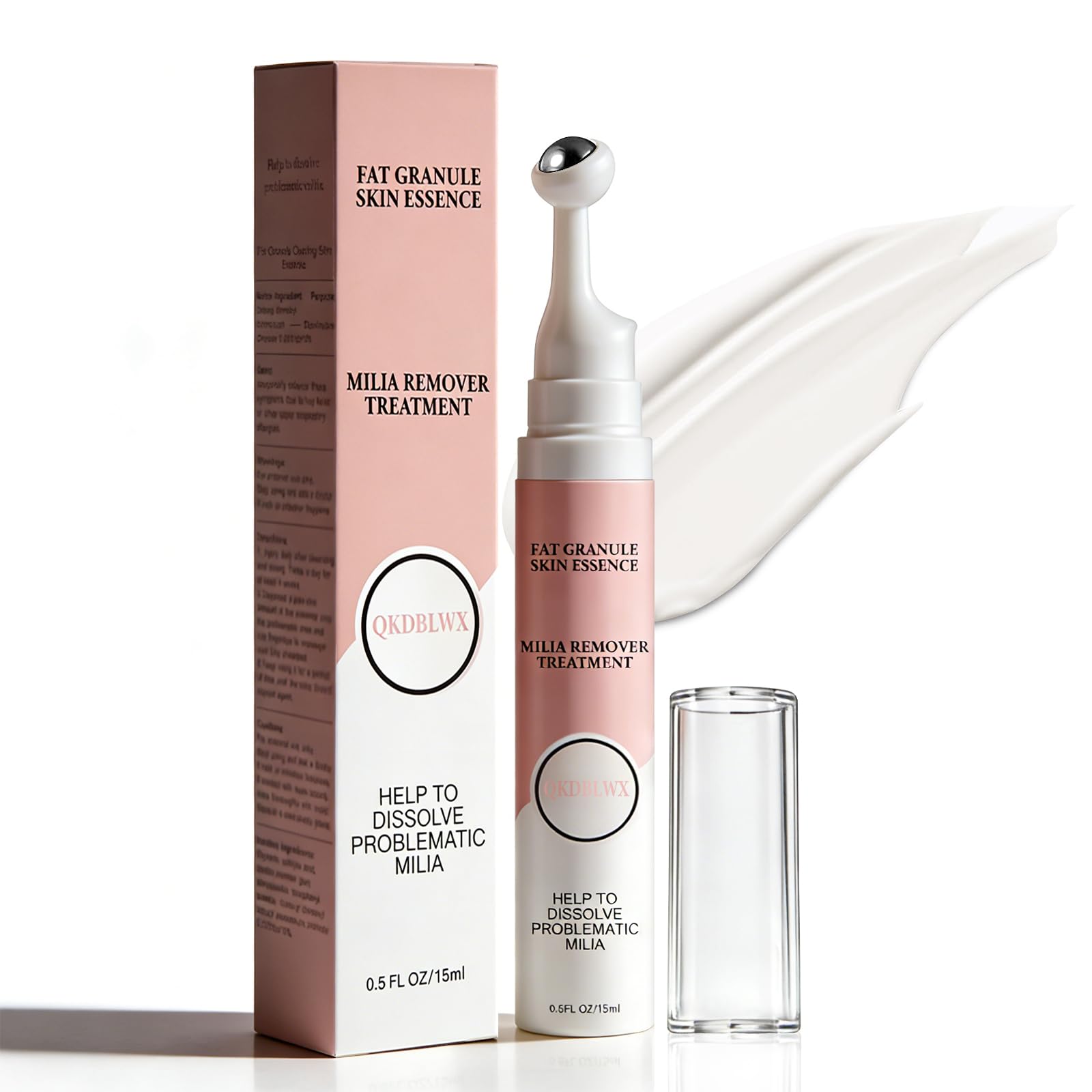 QKDBLWX Milia Remover Serum bottle closeup for targeted eye-area care
