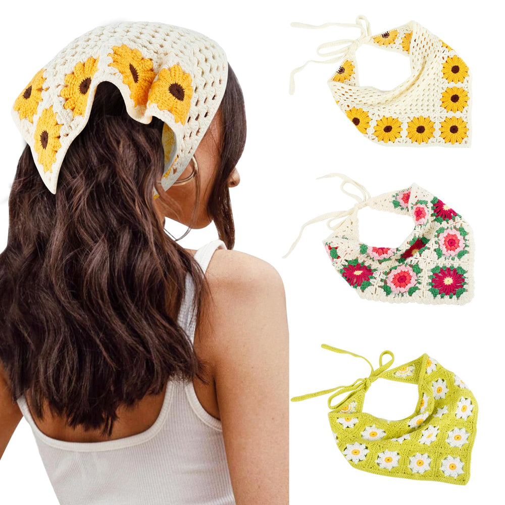 Qlauca crochet bandana three-piece set for versatile daily styling with breathable cotton comfort