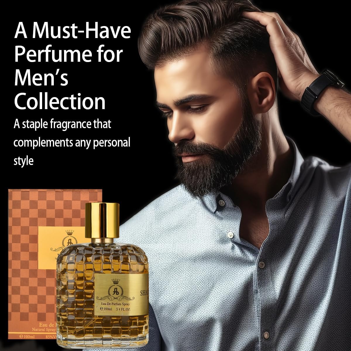 QMMV4NB Cologne for Men spray application, ideal for pulse-point use.