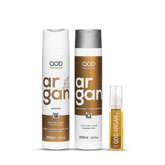 QoD Pro Argan hair care set packaging close-up showing premium kit design for at-home use.