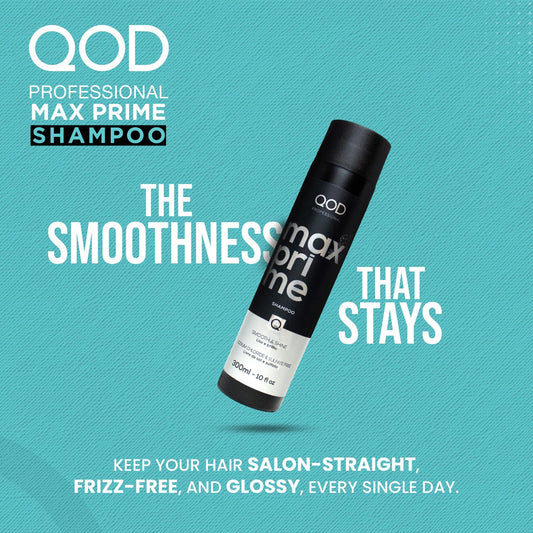 QoD PRO Max Prime Shampoo closeup showing silicone conditioning action for detangling