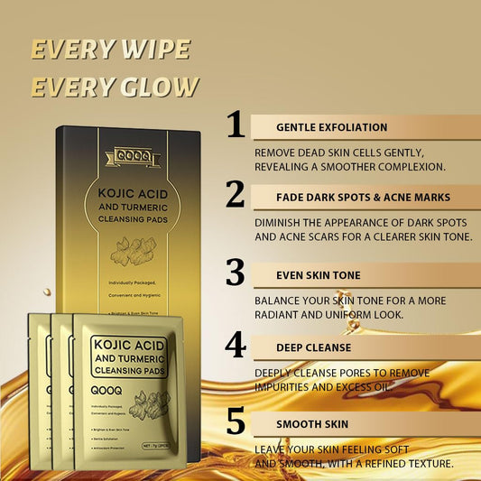 QOOQ Turmeric Kojic Acid cleansing pad closeup reveals texture for gentle exfoliation