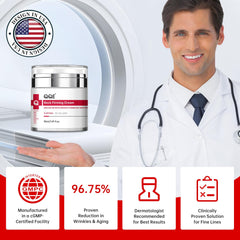QQE Neck Cream shown in morning routine with SPF use.