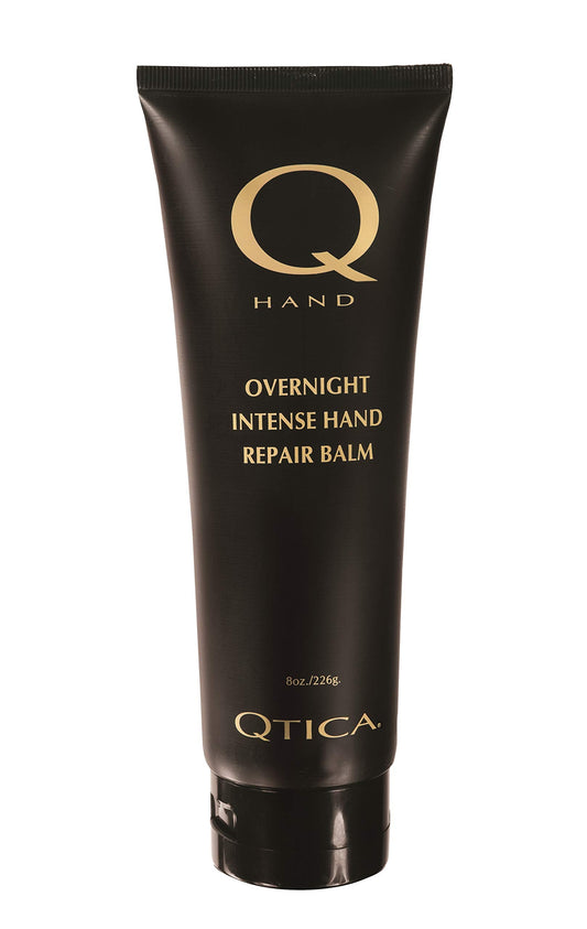 QTICA Hand Overnight Balm bottle highlights rich night formula for severely dry hands