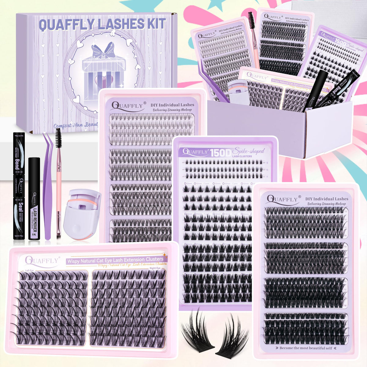 QUAFFLY DIY lash extension kit with 980pcs for versatile daily looks