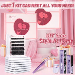 QUAFFLY premium lash palettes shown for professional-quality DIY extensions.