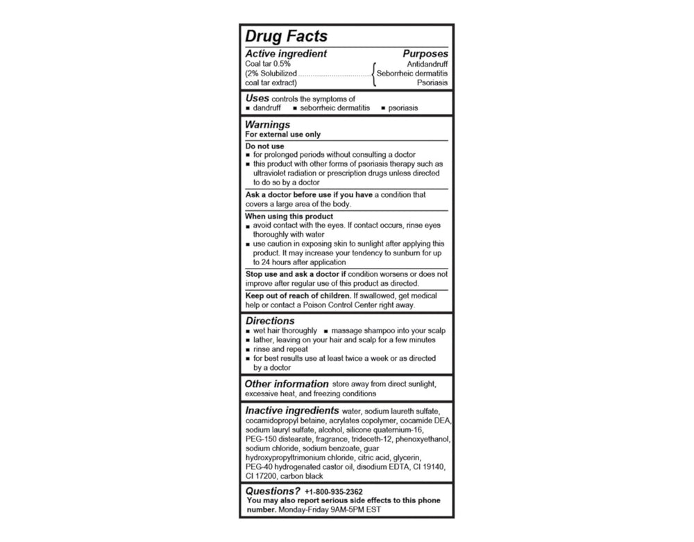 Quality Choice Therapeutic T-Gel bottle close-up highlights coal tar content.