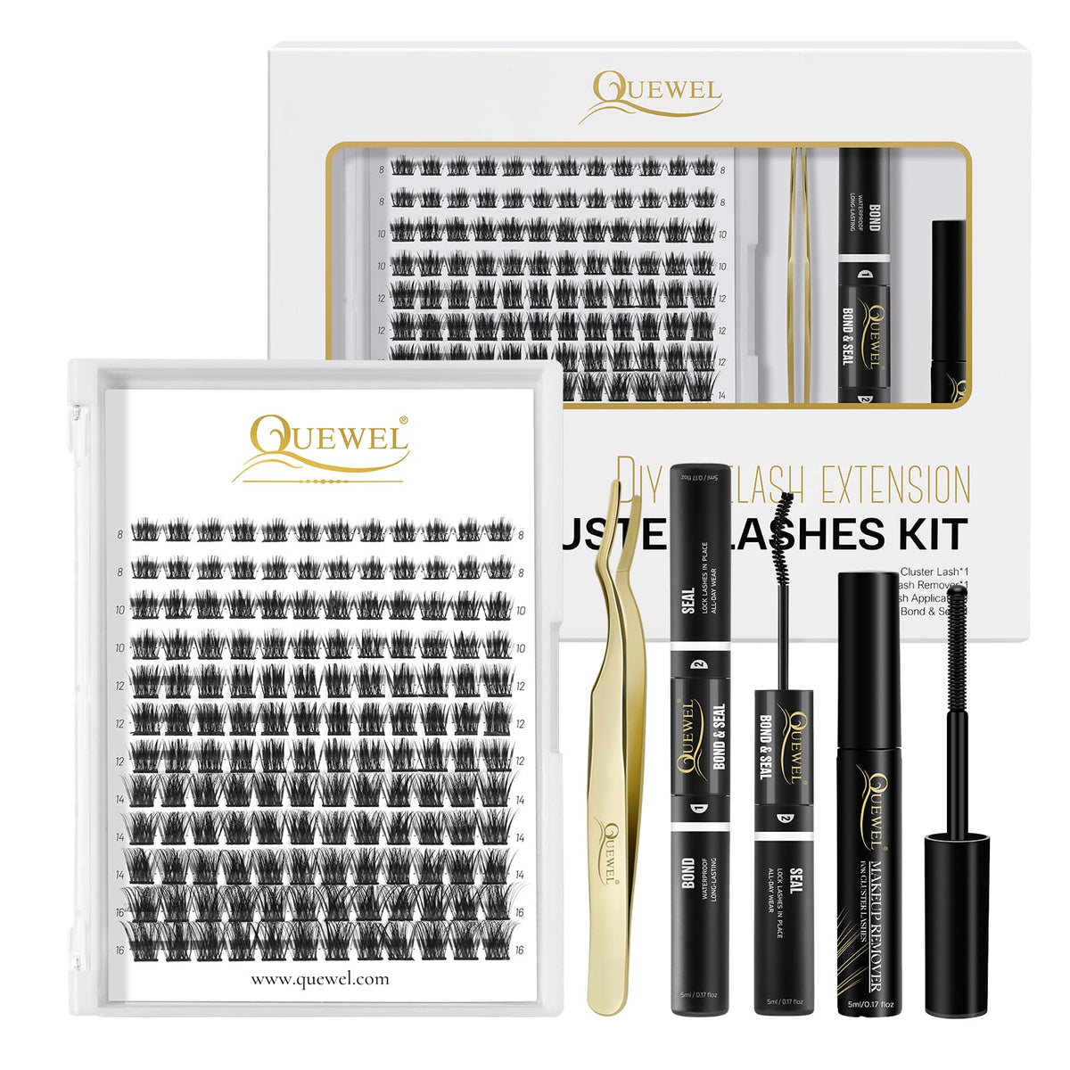 QUEWEL Lash Clusters Kit 144pcs for easy at-home lash extensions and daily glam