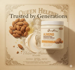 Queen Helene Almond Professional Massage Cream bottle closeup with premium texture.