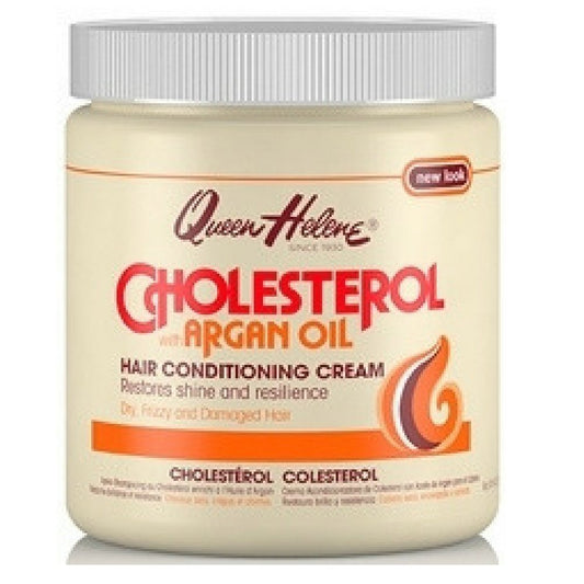 Queen Helene cholesterol conditioner bottle with argan oil for deep moisture and smoother hair.