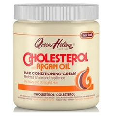 Queen Helene cholesterol conditioner bottle with argan oil for deep moisture and smoother hair.