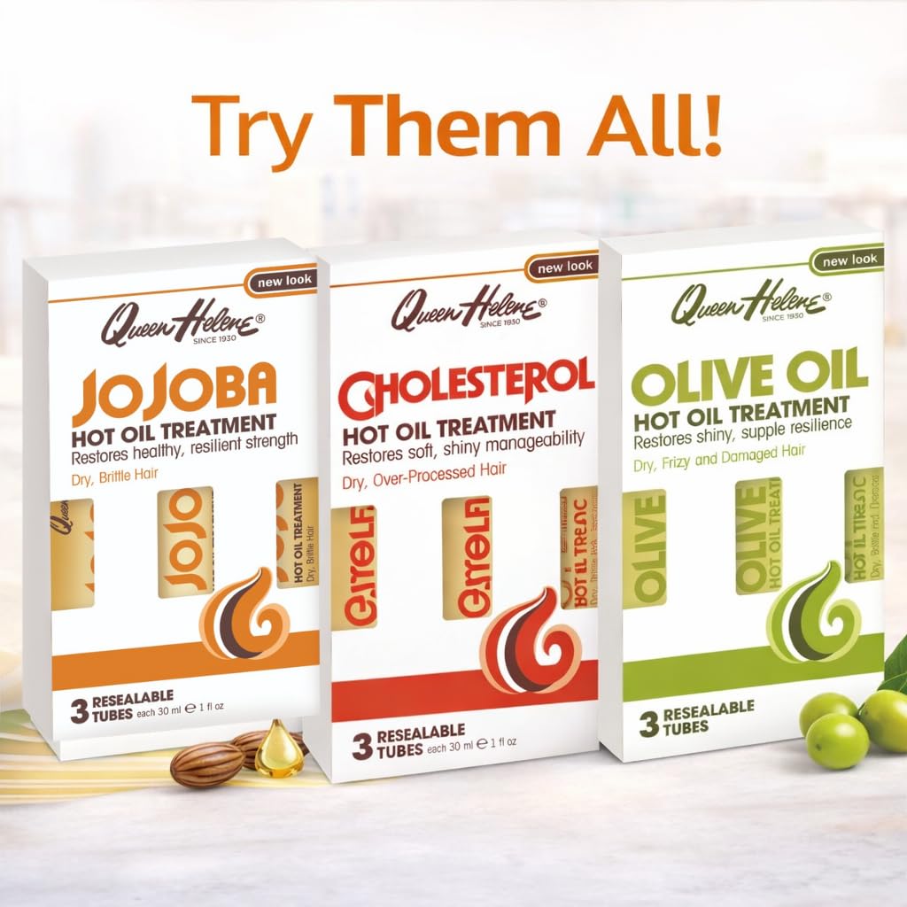 Queen Helene cholesterol hot oil after treatment shows soft, shiny manageability.
