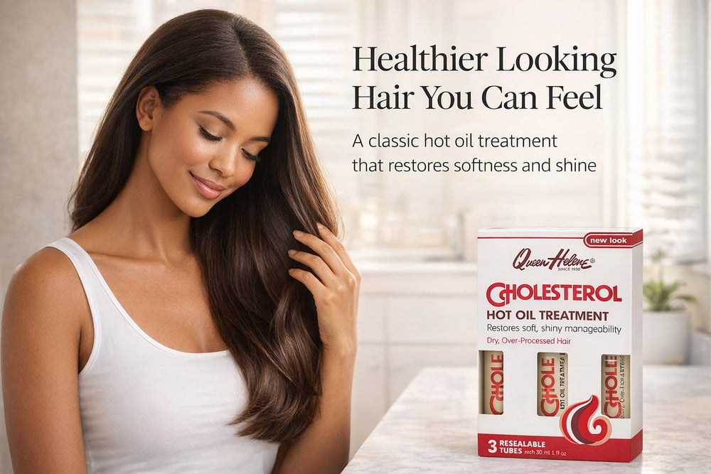 Queen Helene cholesterol hot oil being applied for quick deep conditioning.