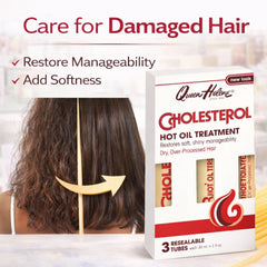 Queen Helene cholesterol hot oil treatment box with twelve tubes for home use.