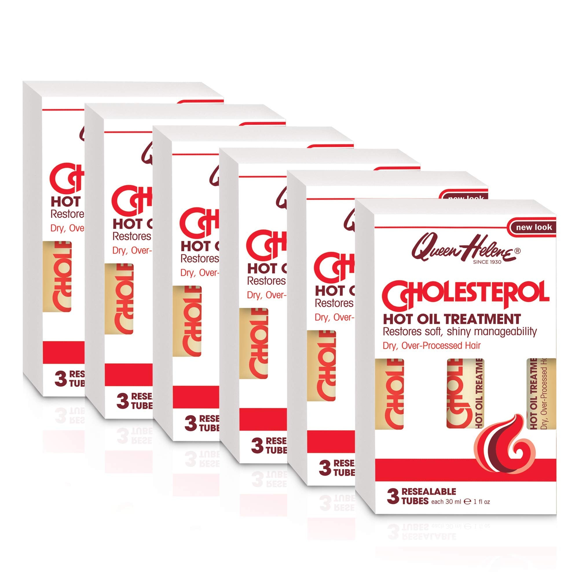 Queen Helene Cholesterol Hot Oil Treatment application demonstrates easy, heat-activated repair.