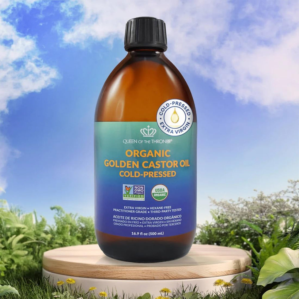 QUEEN OF THE THRONES Castor Oil ready for hair, skin, and nail care routines.