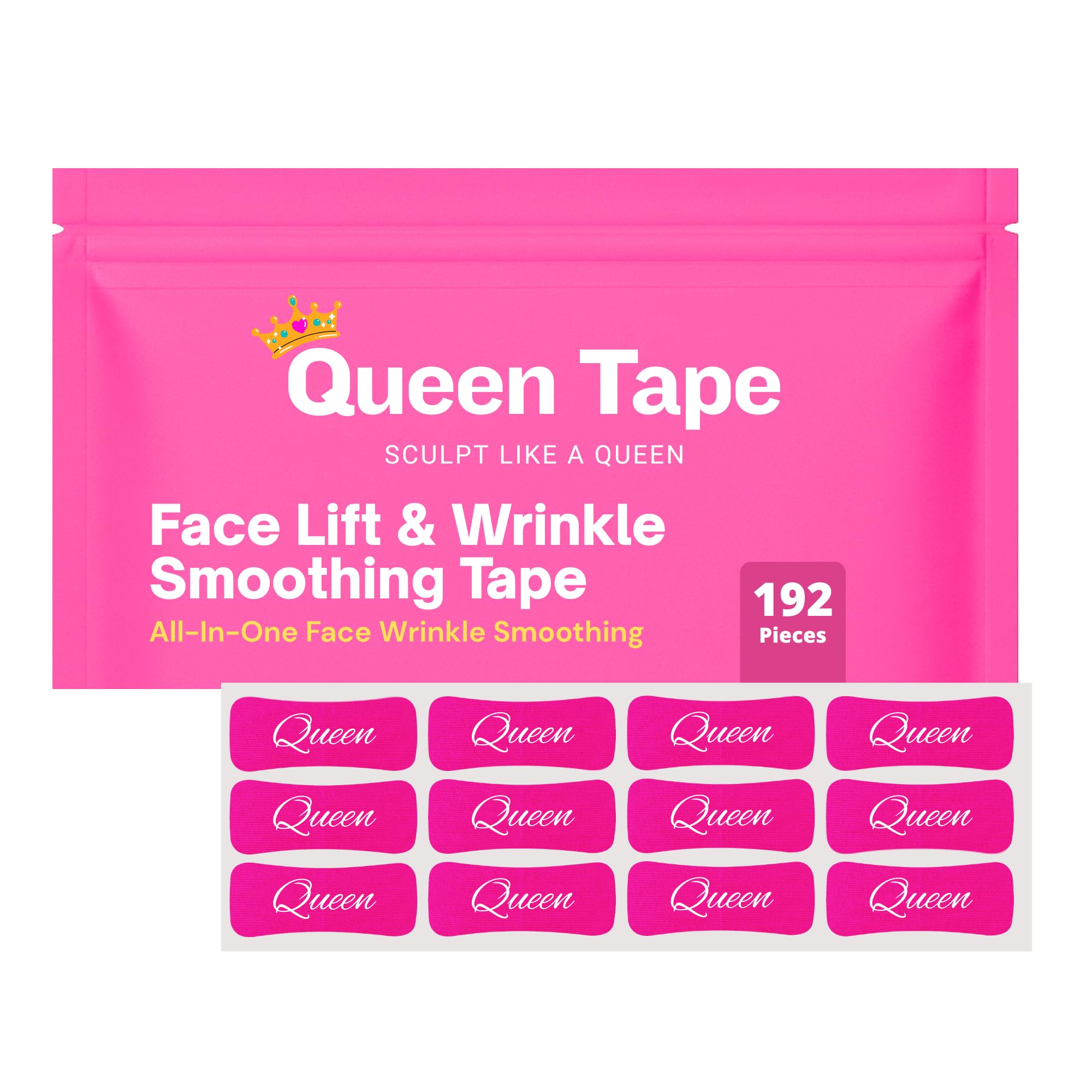 Queen Tape face lift application shows instant smoothing and contouring for daily confidence.