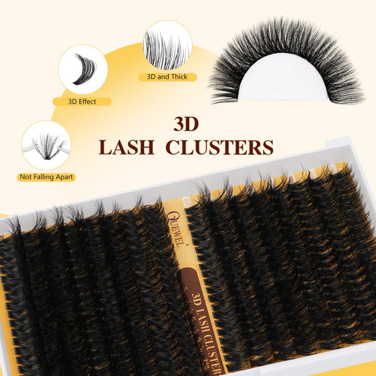 QUEWEL 80D+100D lash clusters in 12-18mm ready to blend with natural lashes