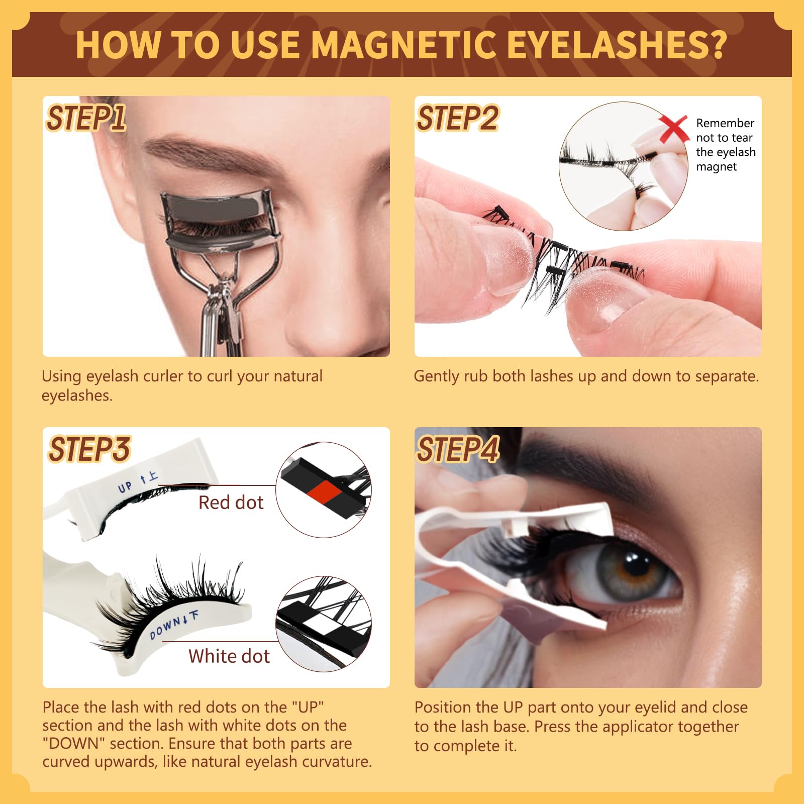 QUEWEL beginner-friendly steps diagram for lash application.