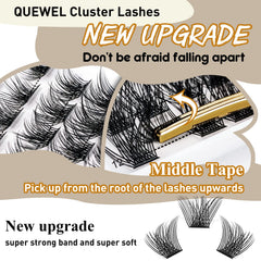 QUEWEL cluster lashes C/D curl for natural or dramatic styles.