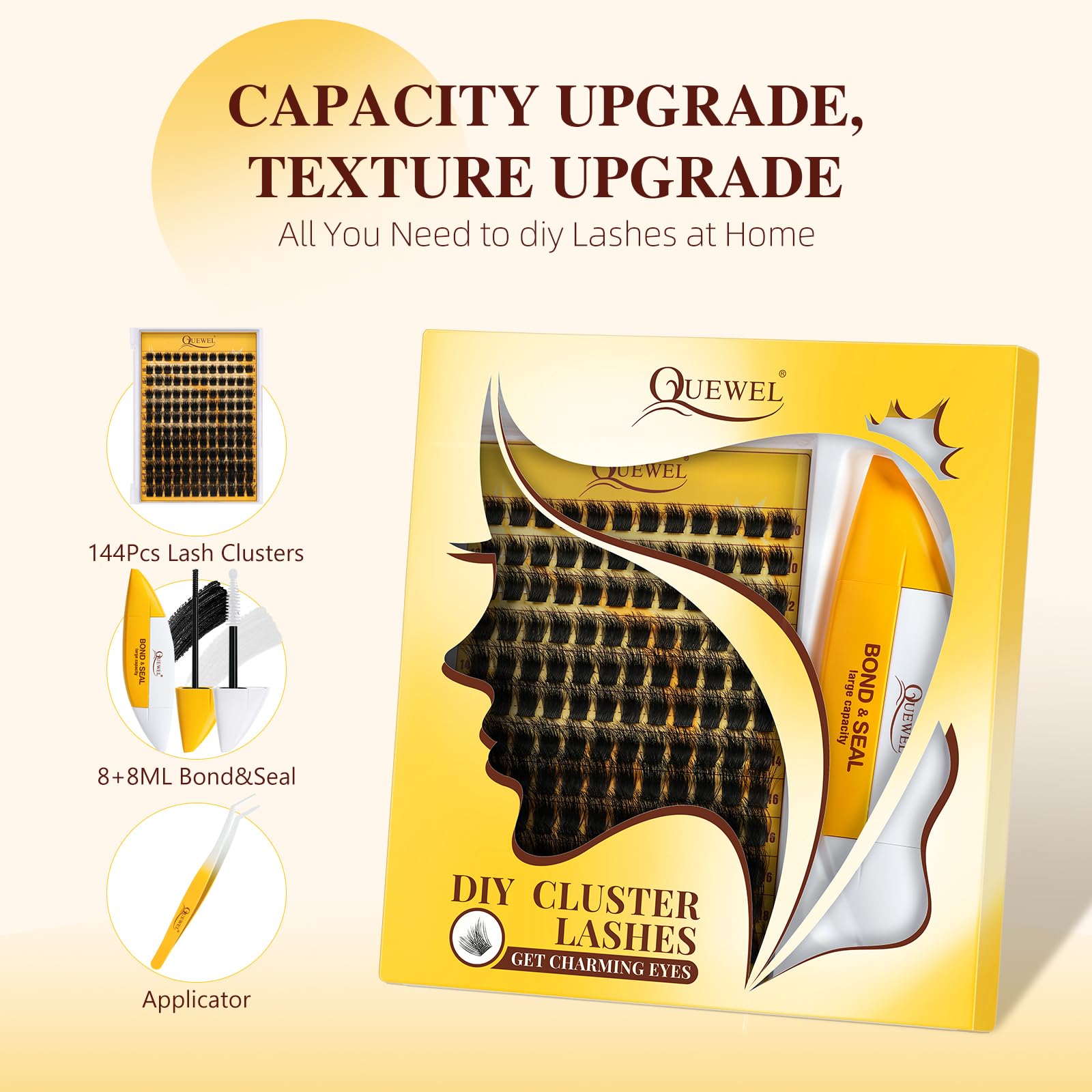 QUEWEL lash clusters 10-18mm natural soft for versatile eye looks.