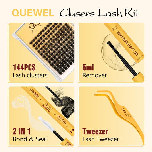 QUEWEL DIY lash clusters closeup showing varied lengths for customization