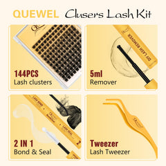 QUEWEL DIY lash clusters closeup showing varied lengths for customization