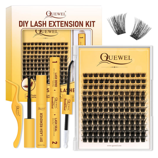 QUEWEL DIY lash extension kit packaging arranged for easy setup and storage