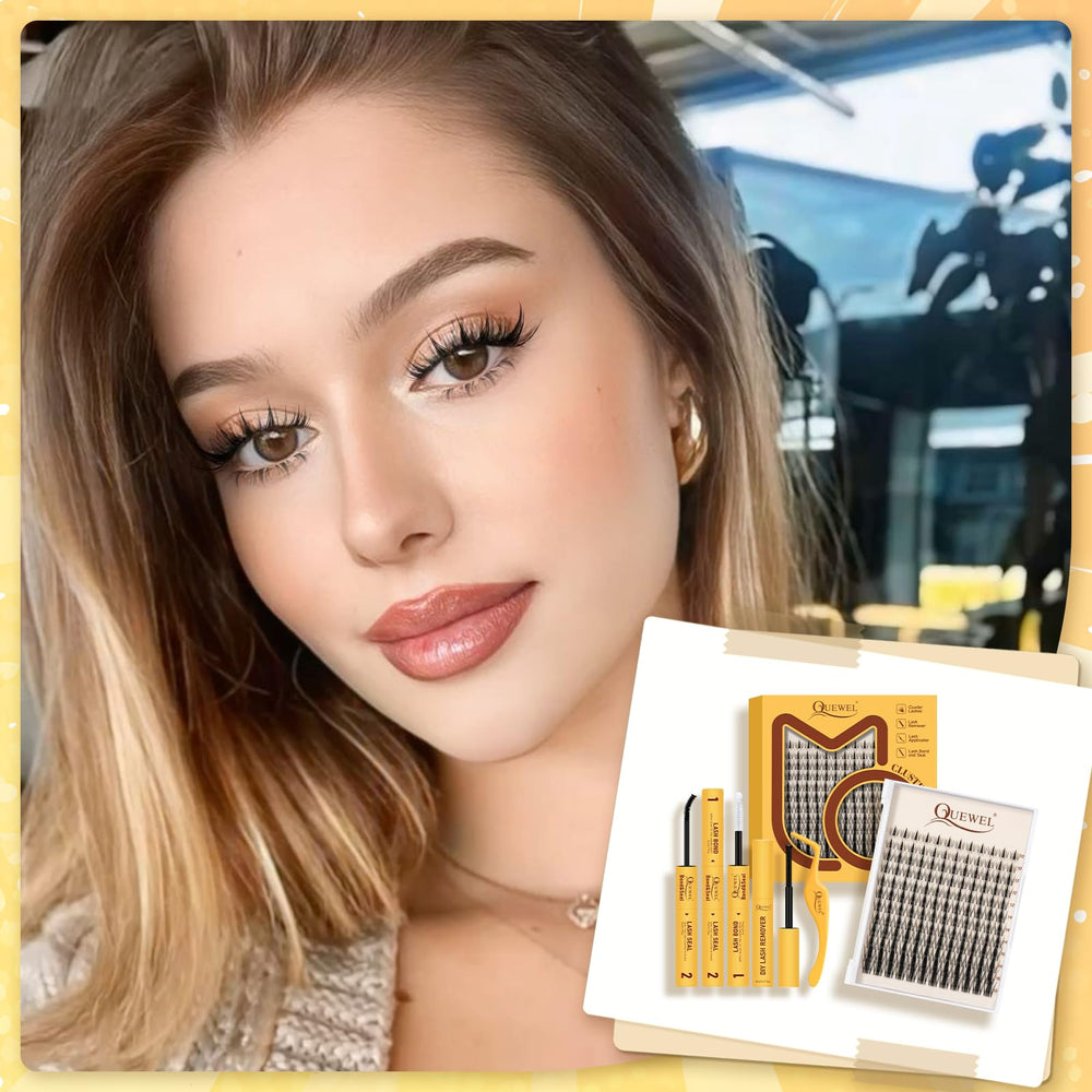 QUEWEL packaging image illustrating easy kit contents for quick beauty setup.