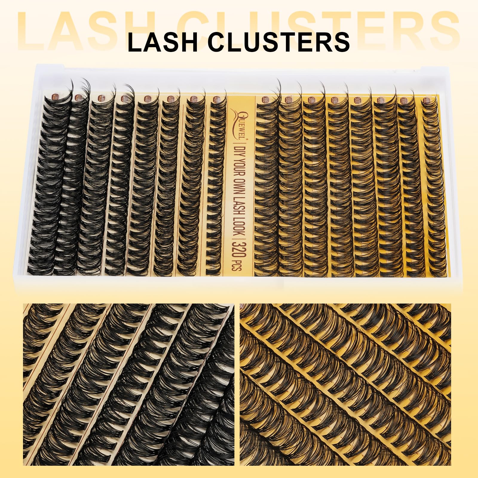 QUEWEL bond and seal layers promote durable, water- and sweat-resistant lash clusters.