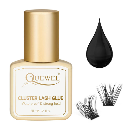 QUEWEL Lash Clusters Glue 10ml cap shown, ideal for extended DIY lash sessions.
