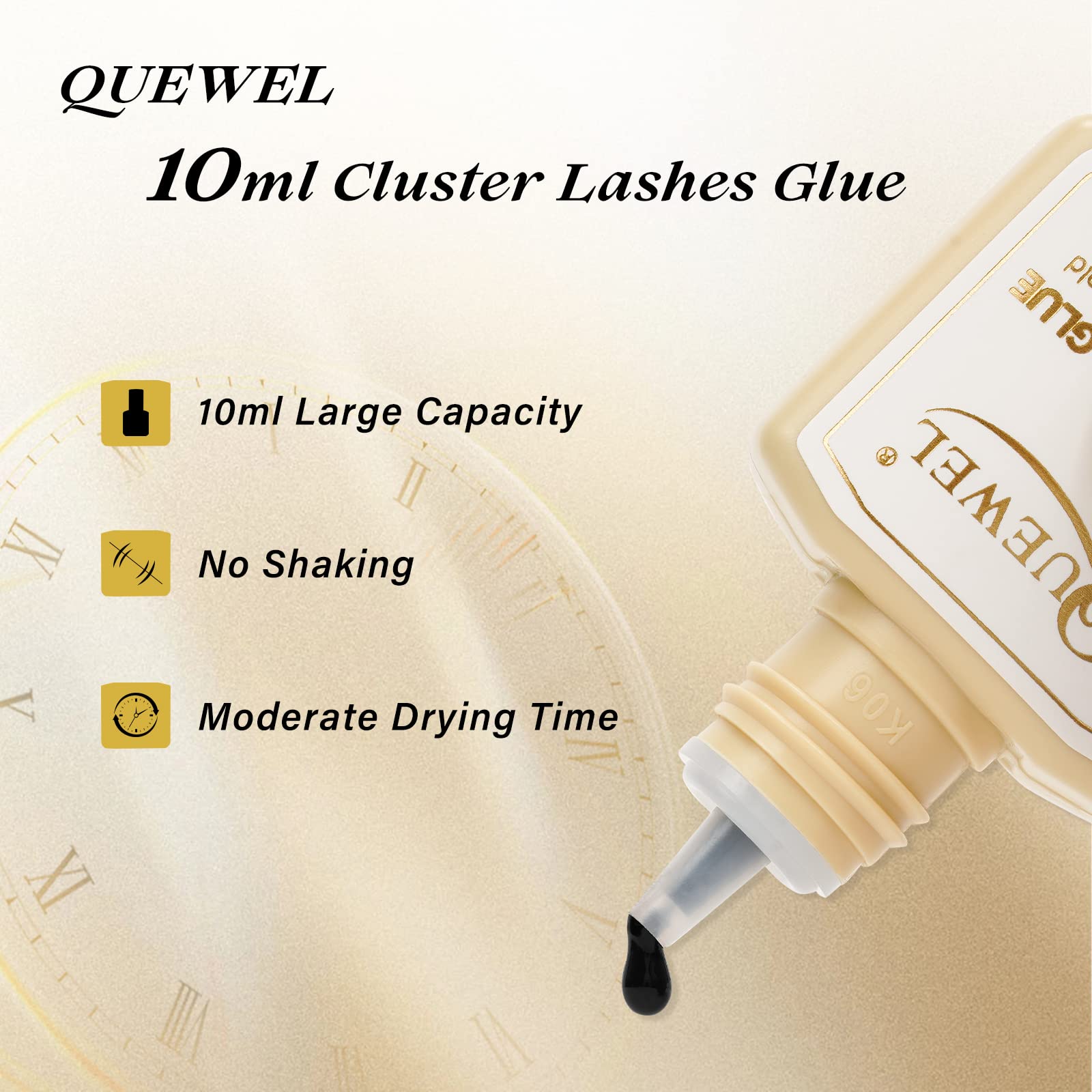 QUEWEL Lash Clusters Glue no shaking feature ideal for easy application.