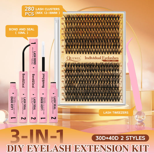QUEWEL Lash Clusters Kit 12-18mm versatile lengths support customizable looks.